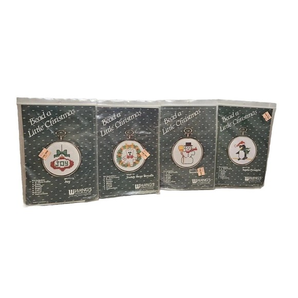 VTG Bead a Little Christmas Ornaments 4 Kits Wangs Intl Taiwan 80s Cross Stitch - Picture 9 of 9